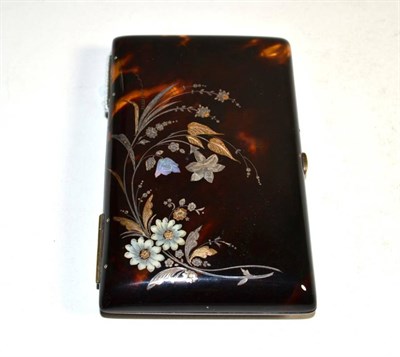 Lot 42 - A late 19th century tortoiseshell aide memoire, with silver and gilt inlay, floral design,...