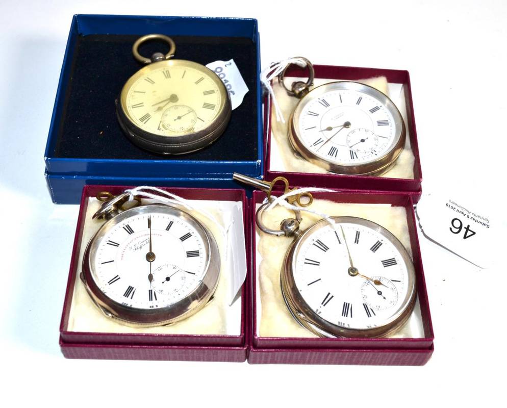 Lot 46 - Four various silver open faced pocket watches, hallmarked (4)