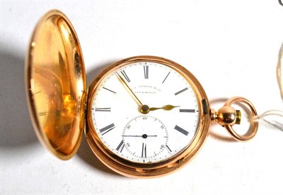 Lot 51 - A gold plated full hunter pocket watch, signed M.I.Tobias & Co, Liverpool, lever movement...
