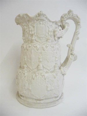 Lot 101 - A Large Parian Jug, possibly Copeland, circa 1860, in Renaissance style, of stepped cylindrical...