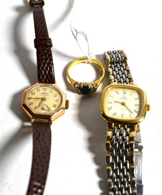 Lot 63 - An Omega Deville ladies wristwatch together with a 9 carat gold ladies wristwatch and a...