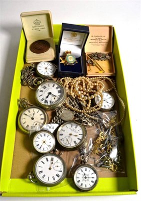 Lot 72 - Various silver and plated pocket watches; and a small quantity of jewellery