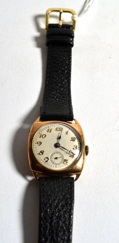 Lot 76 - A 9 carat gold cushion shaped wristwatch