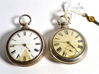 Lot 77 - Two silver pair cased pocket watches, lever movement signed Jas Purvis, Middleton, and the...