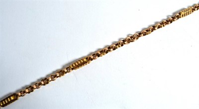 Lot 82 - A fancy linked watch chain with applied plaque stamped '9C', length 41cm