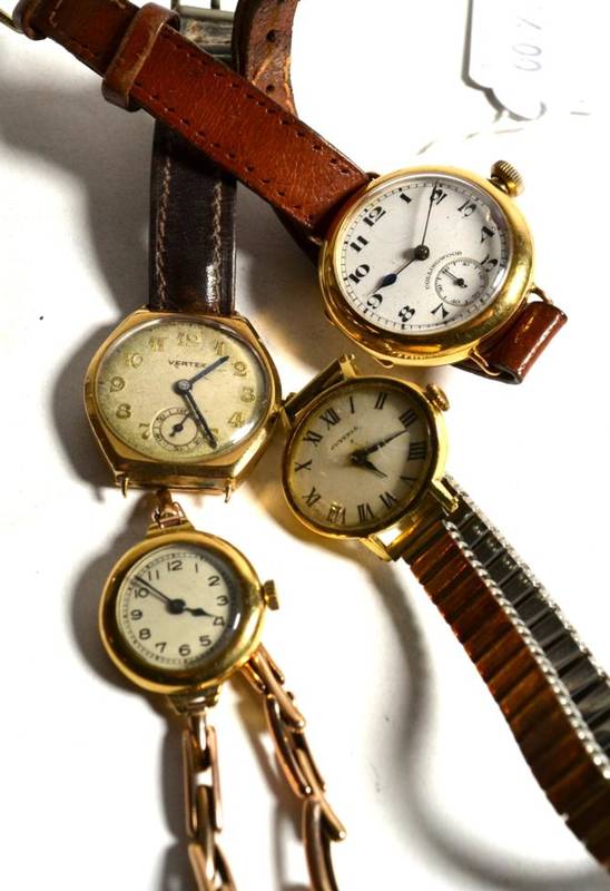 Lot 93 - An 18 carat gold Juvenia wristwatch; an 18 carat gold lady's wristwatch; another 18 carat gold...