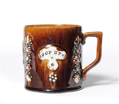 Lot 105 - A Measham Bargeware Tavern Mug, circa 1880, inscribed SUP UP and with crowned one pint mark on...