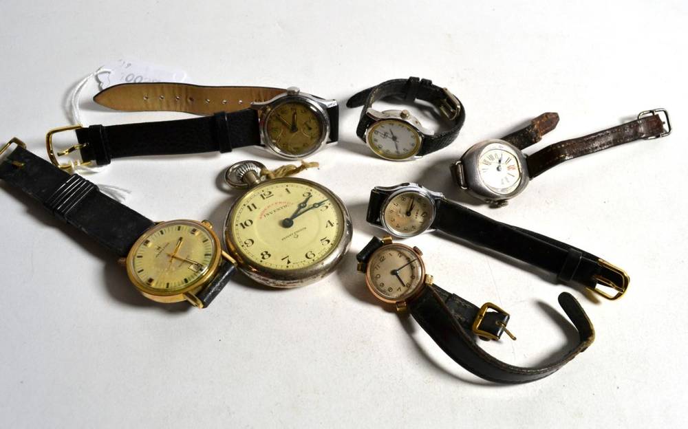 Lot 99 - A stainless Favre Leuba & Co, Sandow wristwatch; a 9 carat gold lady's wristwatch; a silver tonneau