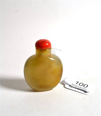 Lot 100 - A Chinese agate snuff bottle, 19th century, of flattened ovoid form, 6.5cm high