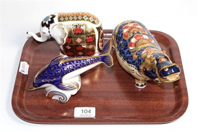 Lot 104 - Royal Crown Derby Imari paperweights comprising Hippopotamus, a baby elephant and a dolphin (3)