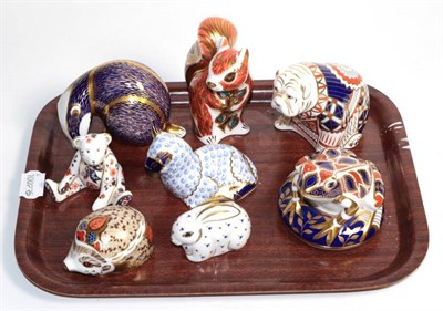 Lot 108 - Royal Crown Derby Imari paperweights including a badger, woodland squirrel, bull dog, toad etc (8)