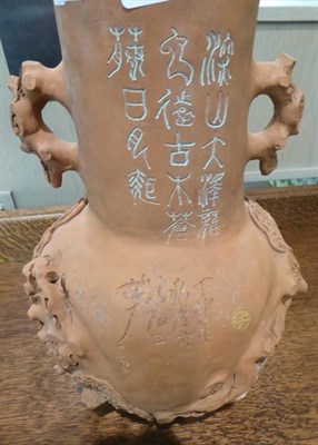 Lot 117 - A large Chinese Yixing rustic style vase, with calligraphic inscription and maker's mark, late...