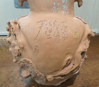 Lot 117 - A large Chinese Yixing rustic style vase, with calligraphic inscription and maker's mark, late...
