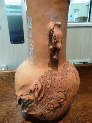 Lot 117 - A large Chinese Yixing rustic style vase, with calligraphic inscription and maker's mark, late...