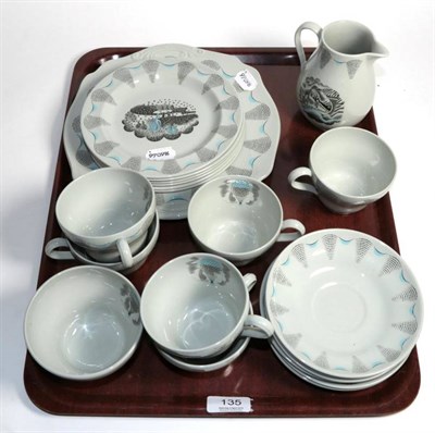 Lot 135 - A Wedgwood 'Travel' pattern teaset designed by Eric Ravilious (1903-1942) comprising: six...