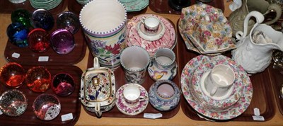Lot 139 - Decorative ceramics including an 18th century Chinese plate; Poole pottery vases; two moulded jugs
