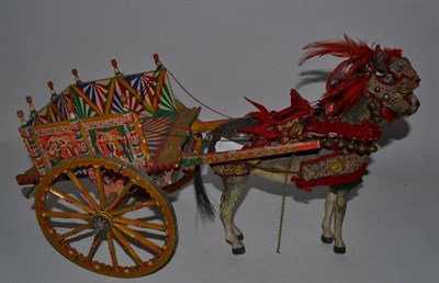 Lot 160 - A painted wooden Sicilian carretto (donkey and cart model)