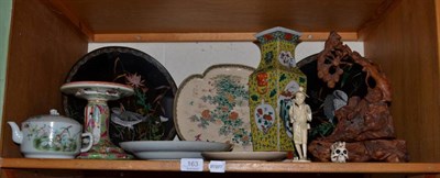 Lot 163 - Oriental objects including a pair of cloisonne dishes; a 19th century yellow ground square...