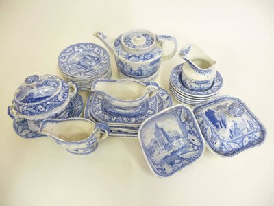 Lot 112 - A Staffordshire Pearlware Child's Dinner Service, circa 1830, printed in underglaze blue with named