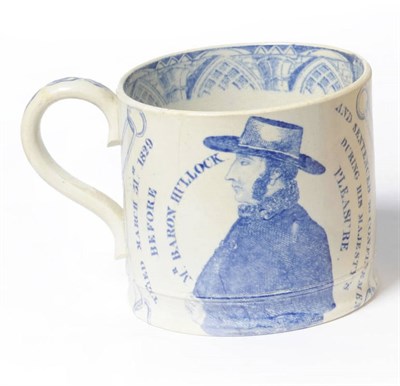 Lot 113 - A Rare Staffordshire Pearlware Commemorative Mug, circa 1829, printed in underglaze blue with a...