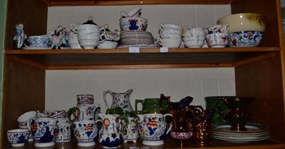 Lot 180 - Assorted Maling bowls; copper lustre jugs; 19th century pottery jugs; pink lustre teawares etc (two