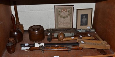 Lot 194 - Militaria comprising a teak tobacco box made from the propeller of the First World War...