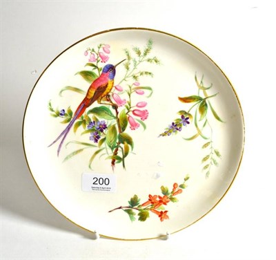 Lot 200 - A Royal Worcester porcelain plate, 1880, painted with a Bird of Paradise perched on a flowering...