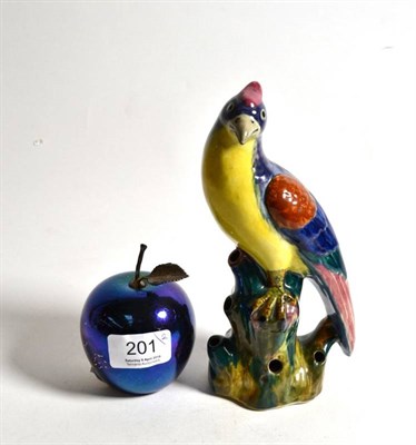 Lot 201 - A John Ditchfield glassform iridescent glass apple paperweight, signed and with label; and an S...