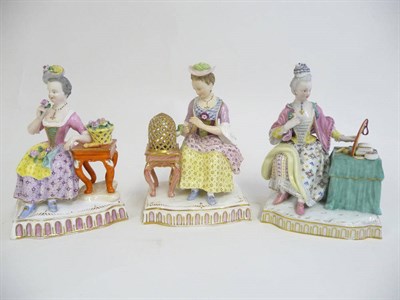Lot 116 - A Pair of Derby Porcelain Figures of Ladies, circa 1830, each as a lady in 18th century sitting...