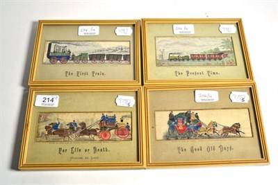 Lot 214 - Four framed Stevengraphs 'The First Train', 'The Present Time', 'The Good Old Days' and 'For...