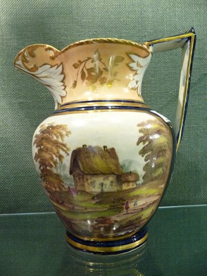Lot 117 - An H & R Daniel China Jug, circa 1830, with leaf sheathed spout and handle terminals, painted...