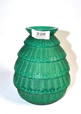 Lot 226 - A Rene Lalique Ferrieres vase, circa 1929, green, engraved R Lalique France No.1019, 17.5cm...