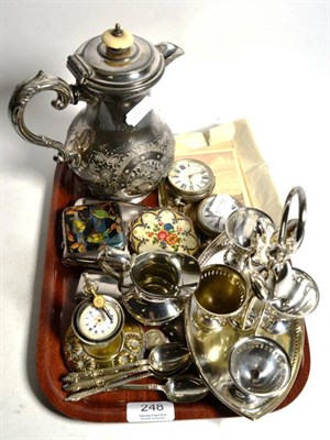 Lot 248 - Quantity of silver and plated items including cigarette case; fob watch; Superior Railway time...