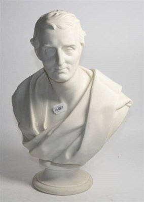 Lot 264 - A late 19th century Parian bust, stamped E W Wyon, modelled as a classical male with robes, mounted