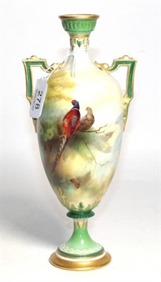 Lot 278 - An early 20th century Royal Worcester Hadley ware twin handled vase, hand painted by William E...