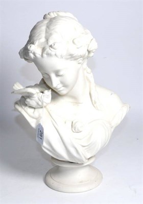 Lot 281 - A Victorian Parian ware bust of a lady with perched bird, unmarked, socle base, 35cm high