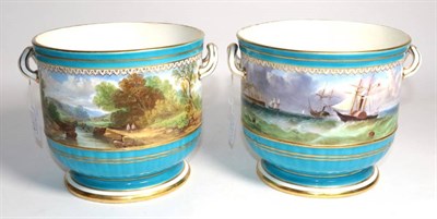 Lot 282 - A rare pair of 19th century Minton porcelain twin handled wine coolers, impressed marks, one...