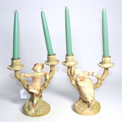 Lot 283 - A pair of Victorian Royal Worcester figural candelabra, circa 1890, modelled by James Hadley, 1125