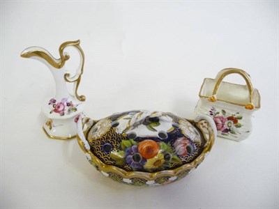 Lot 124 - A Spode Porcelain Violeteer and Cover, circa 1820, of oval form with ropetwist handles, painted...