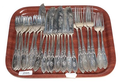 Lot 295 - A part service of German silver flatware, 800 standard, engraved with a monogram