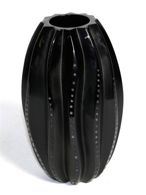 Lot 305 - A black vase, stamped Lalique France and numbered 415/999, of ovoid shape, 19cm high