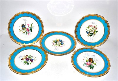 Lot 307 - A Minton turquoise and gilt decorated part dessert service, painted with different scenes of...