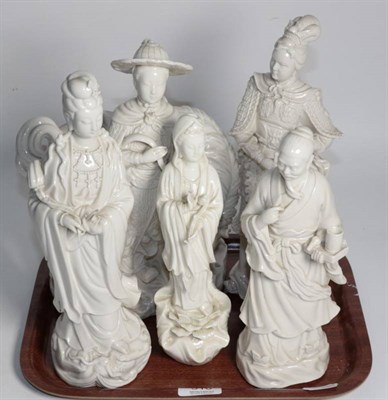 Lot 310 - A group of five 20th century Chinese Blanc de Chine figures