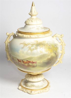 Lot 318 - A large late 19th/early 20th century Royal China Works Worcester twin handled vase and cover, scene