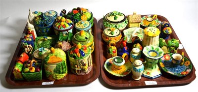 Lot 331 - A collection of Japanese decorative pottery including cruets, condiments etc (two trays)