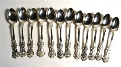 Lot 360 - A set of twelve Victorian Scottish silver teaspoons, Glasgow hallmark, maker's mark JM JR for...