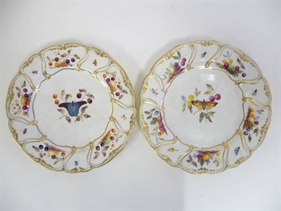 Lot 132 - A Pair of Derby Porcelain Dessert Plates, circa 1820, painted with moths and fruiting branches...