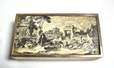 Lot 367 - An Asprey & Co cigarette box, the hinged lid with inset classical landscape decorated panel