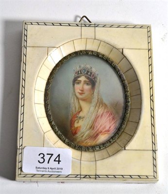 Lot 374 - An early 20th century piano key miniature after Marie Lebrun, portrait of Josephine