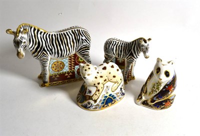 Lot 378 - Four Royal Crown Derby paperweights: Zebra; Zebra Baby; Leopard Cub and Imperial Panda (4)